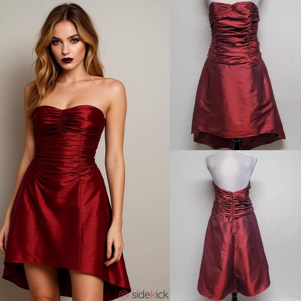 Retro Alfred Angelo Crimson Taffeta Strapless Sweetheart Neckline Hi-low Dress